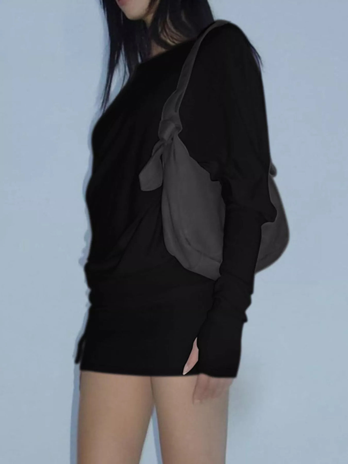Women's One Shoulder Knit Mini Dress in black — side view