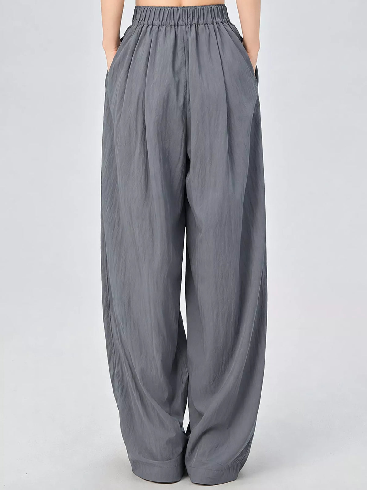 Women's High-Waisted Loose Fit Wide-Leg Casual Pants in gray — front view