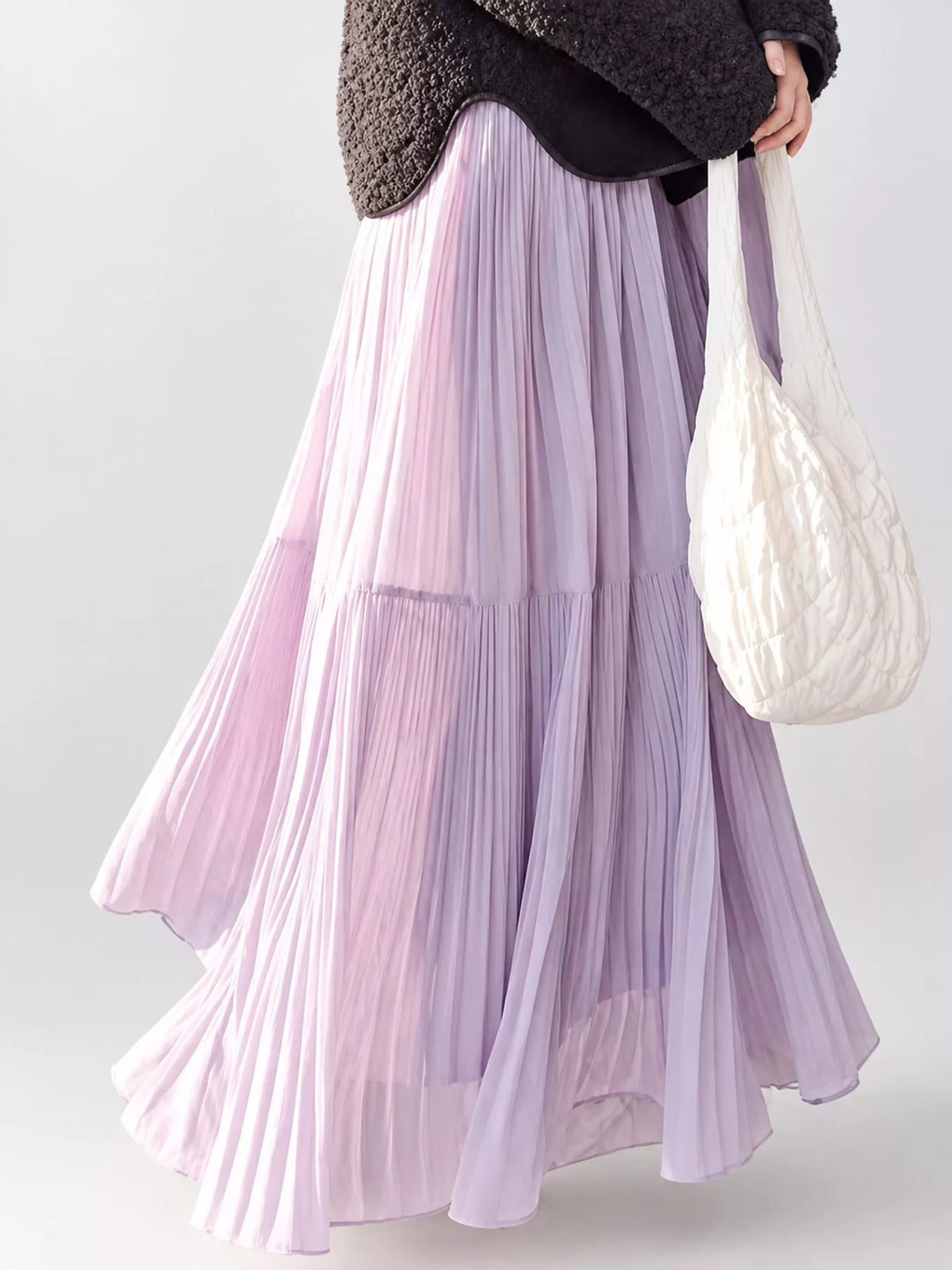 High-Waisted Tiered Pleated Maxi Skirt, front view