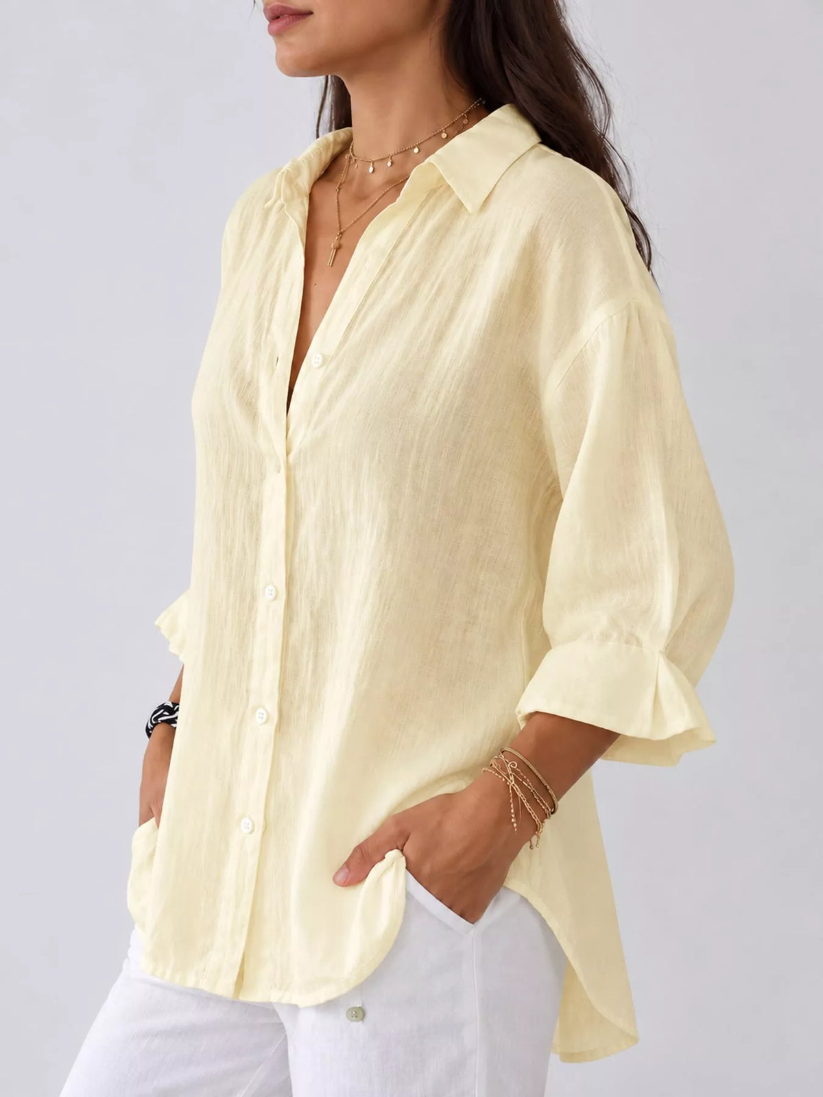 Cream loose fit tie back shirt