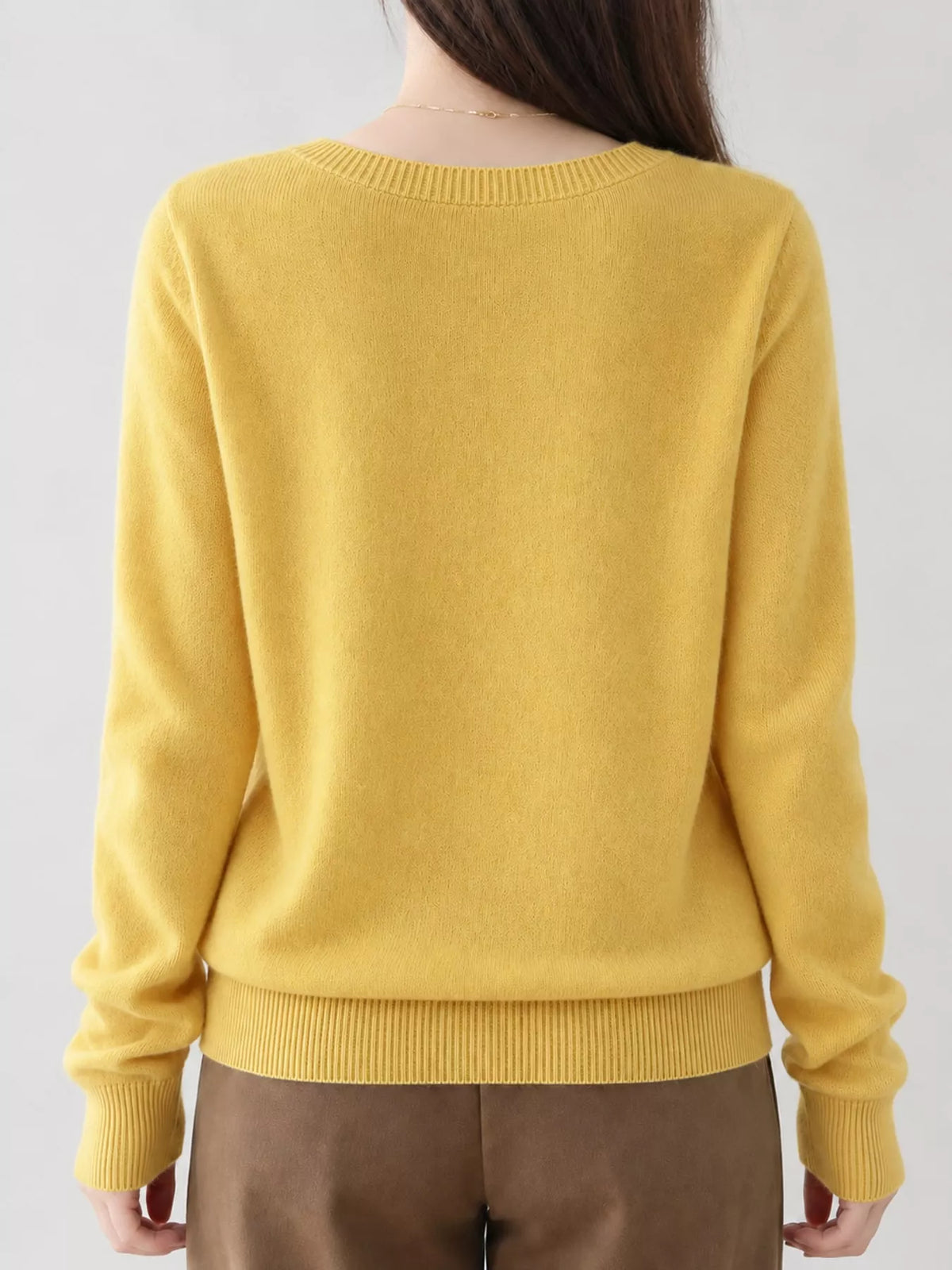 V-Neck Knit Sweater, back view in yellow