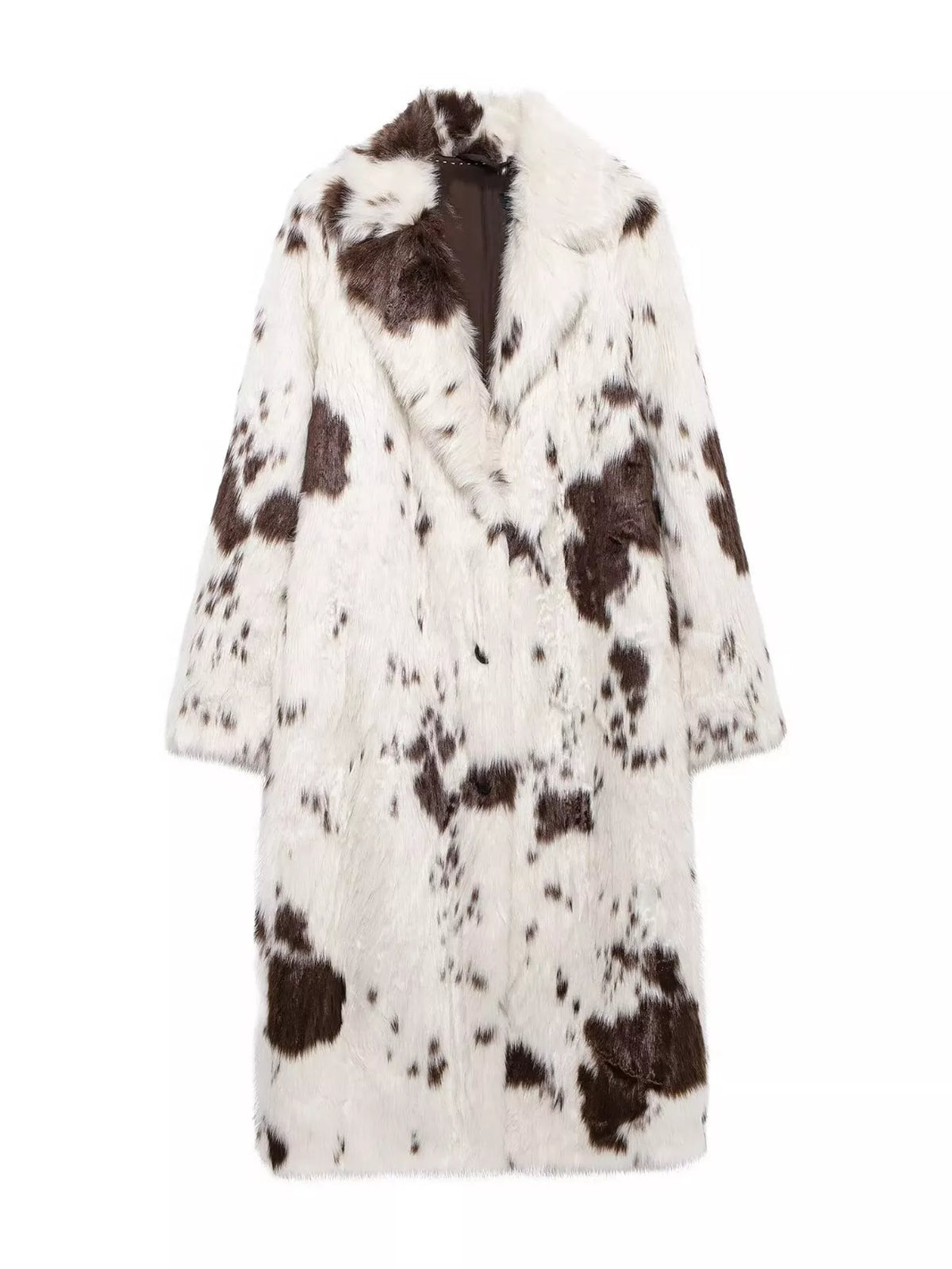 Cow Print Faux Fur Longline Coat in animal print