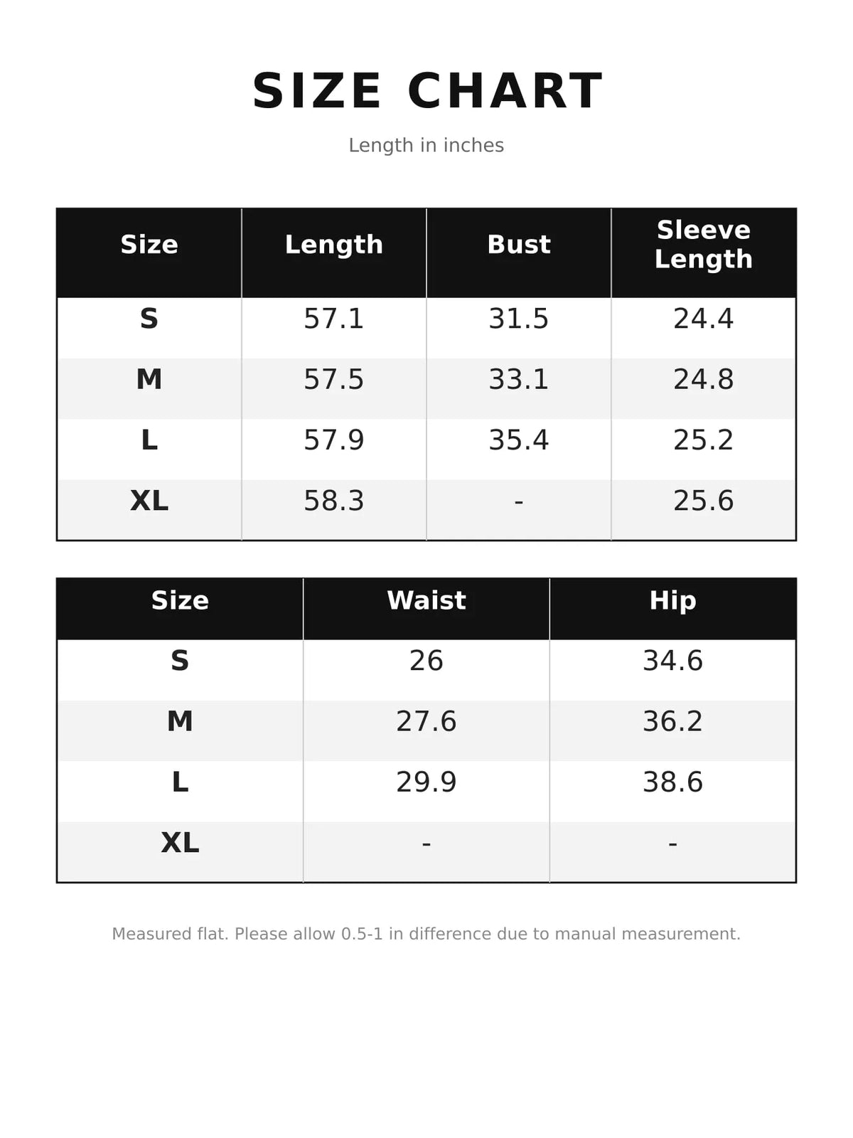 Long Sleeve Leopard Print Slim Fit Flare Jumpsuit — size and measurement chart