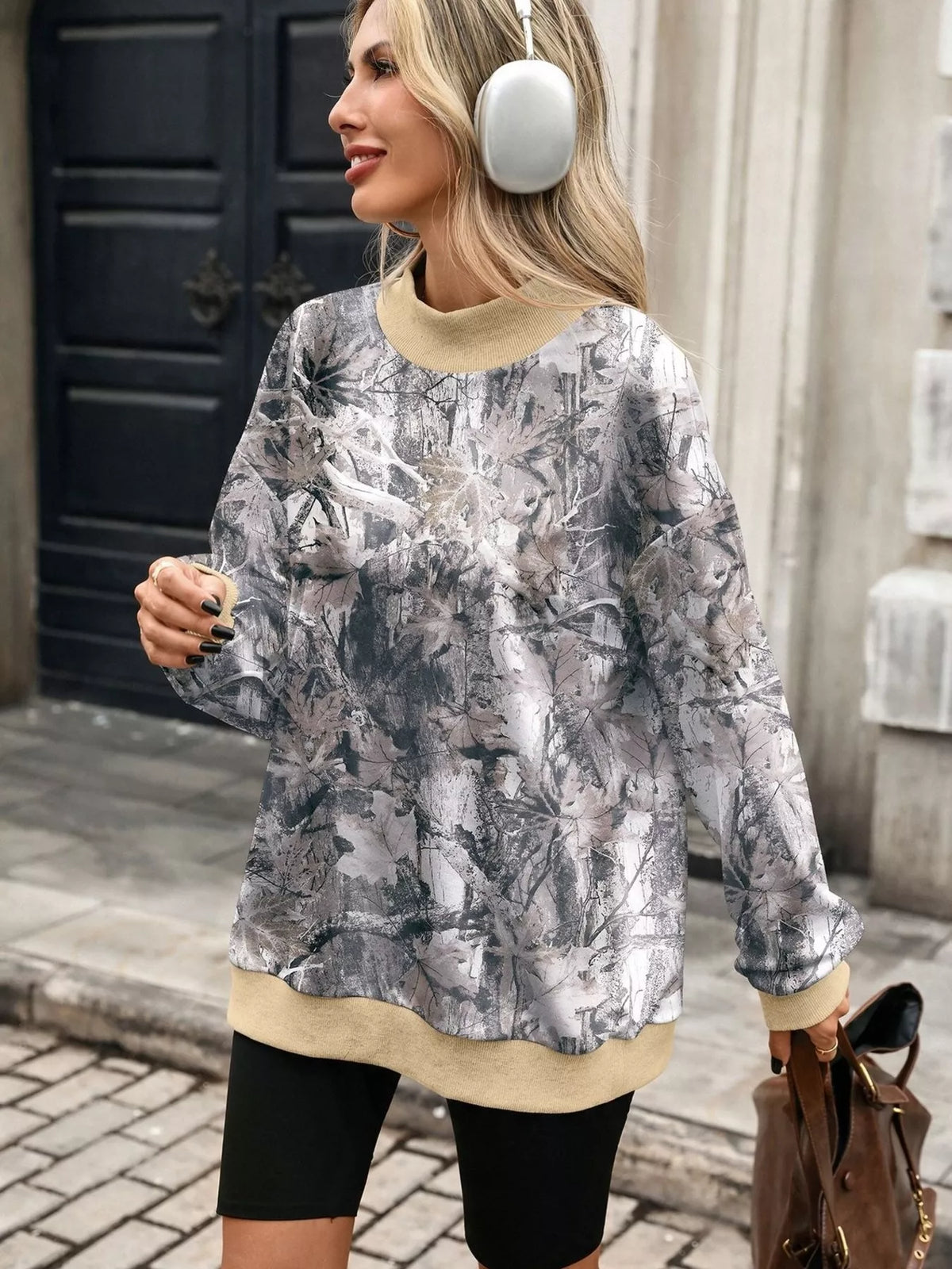 Camouflage-print mock-neck sweatshirt