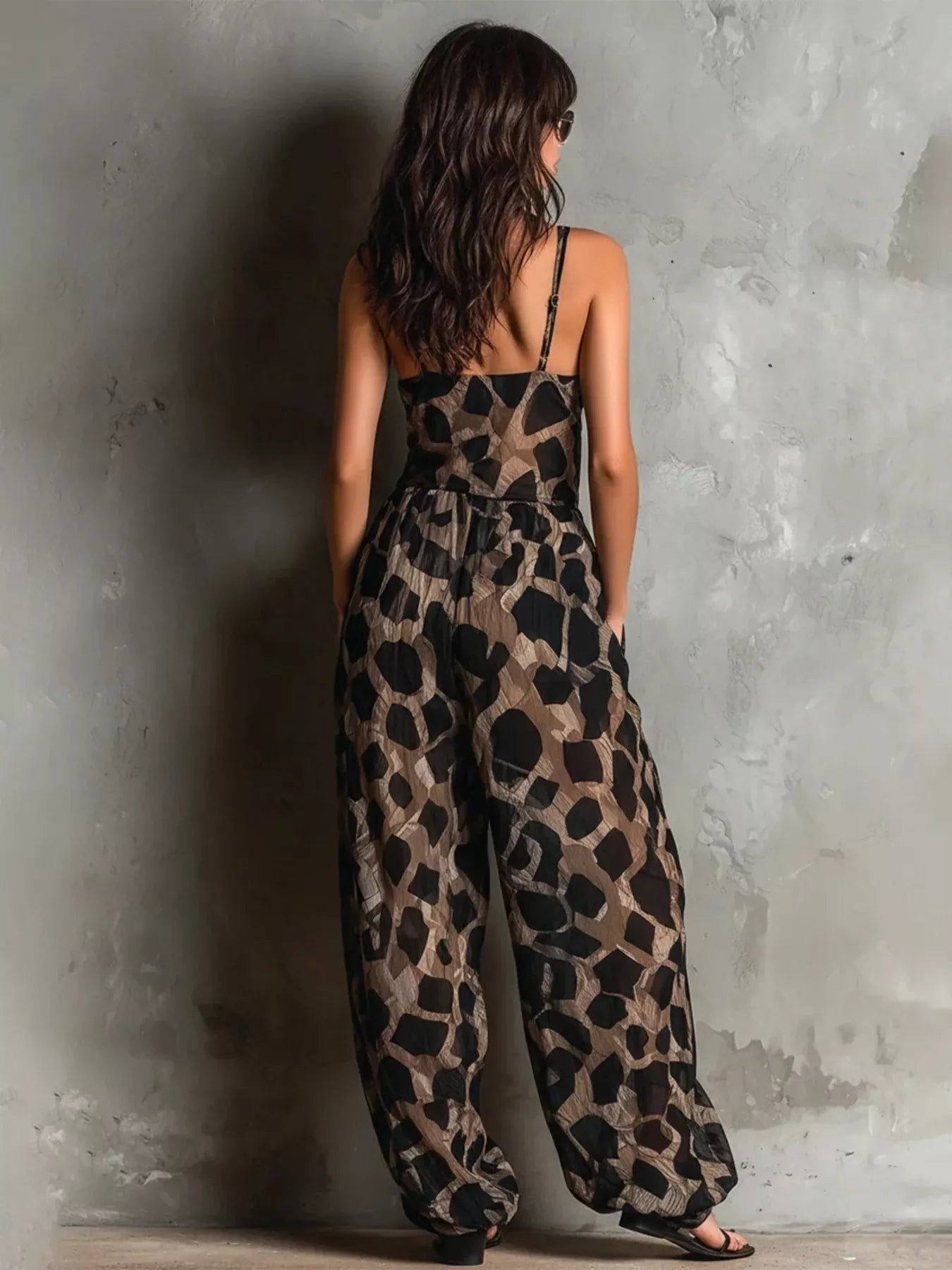 Trendsi Leopard Front Tie Detail Wide-Leg Jumpsuit -