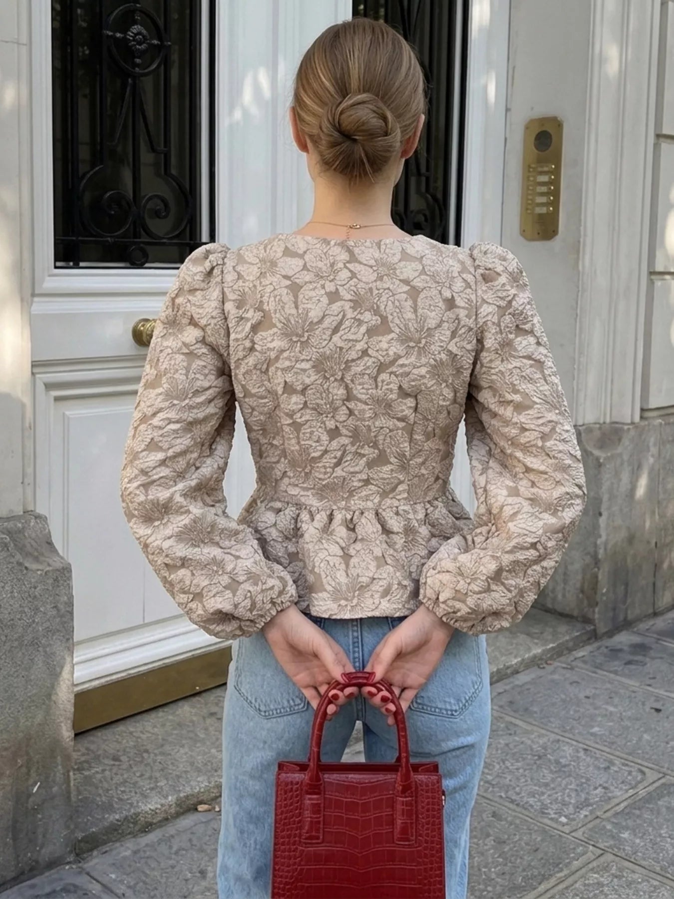 Trendsi Square Neck Textured Peplum Blouse -