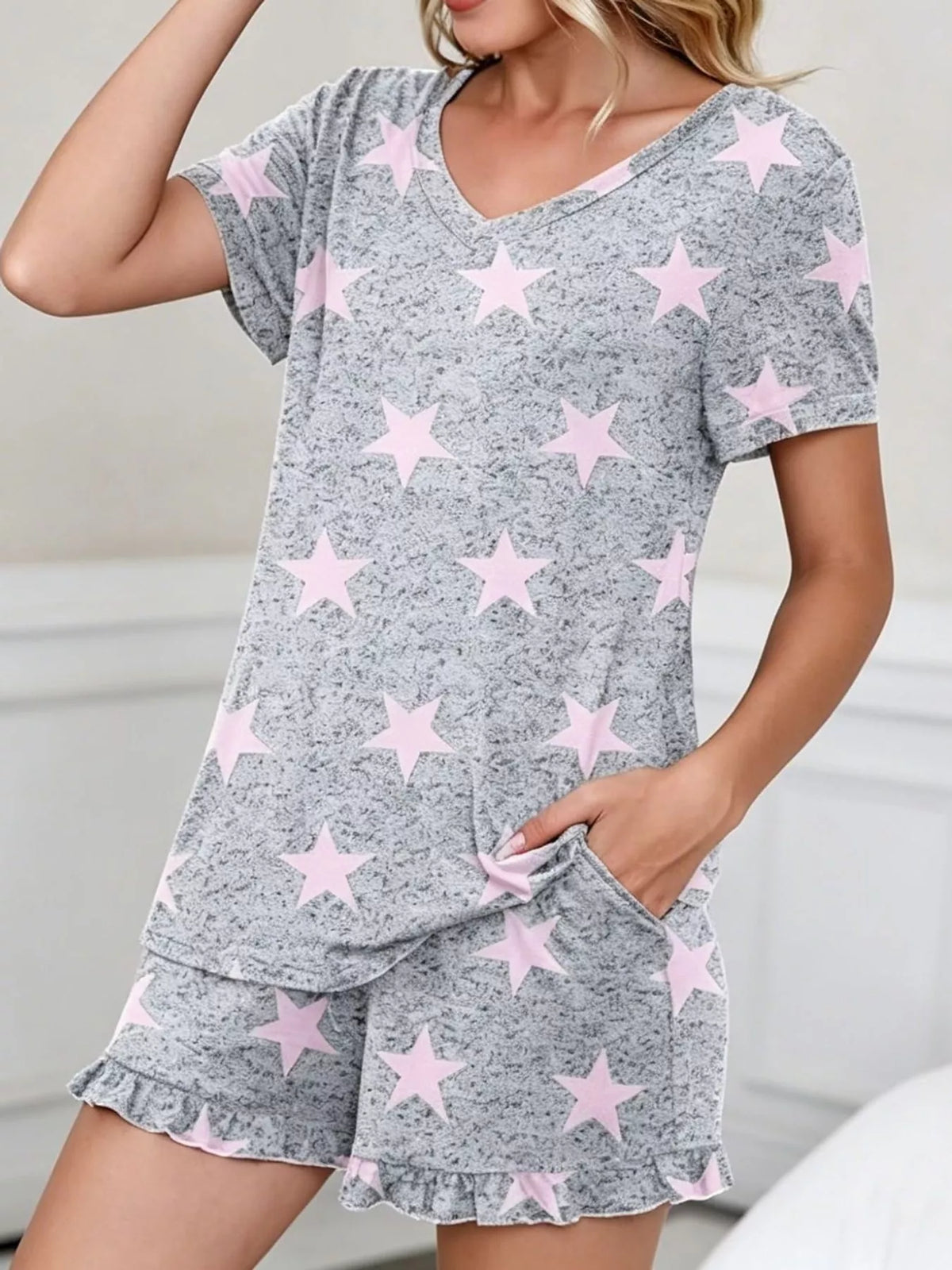 V-Neck Short Sleeve Lounge Set — side view