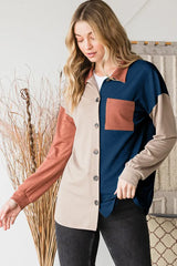 Trendsi Heimish Full Size Color Block Button Down Shirt - Shirts