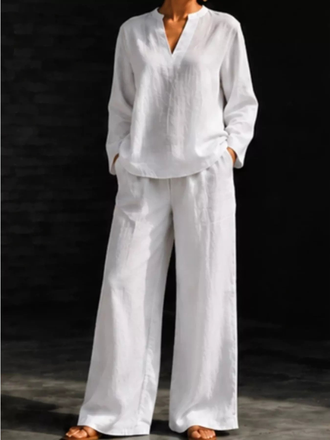Trendsi Notched Long Sleeve Top and Pants Set -
