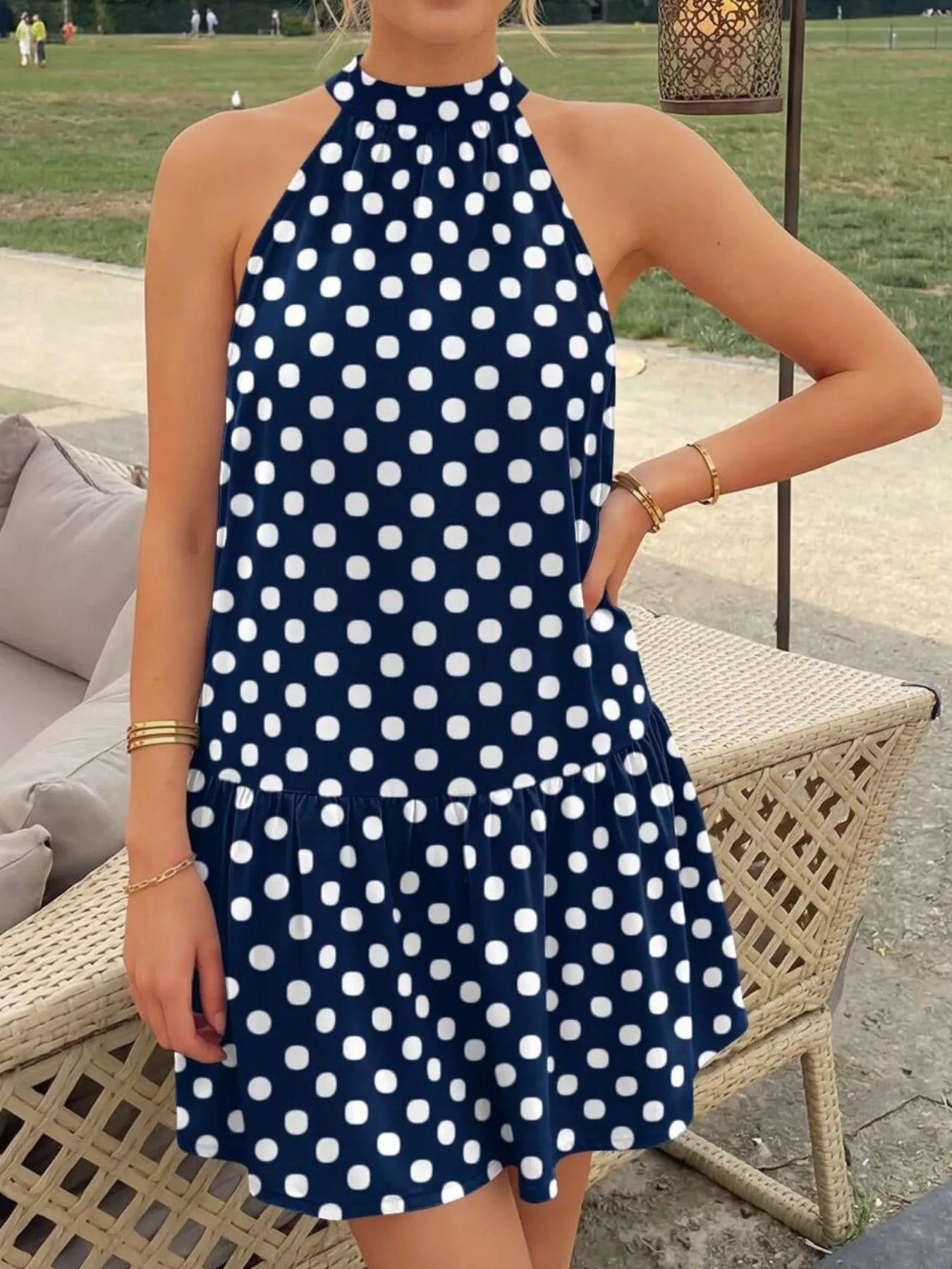 Trendsi Polka Dot Halter Neck Mini Dress -