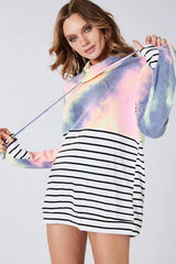 Trendsi BiBi Tie Dye French Terry Cowl Neck Top -