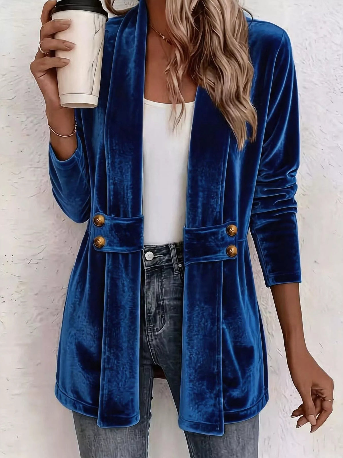 Trendsi Full Size Velvet Open-Front Cardigan Plus Size -
