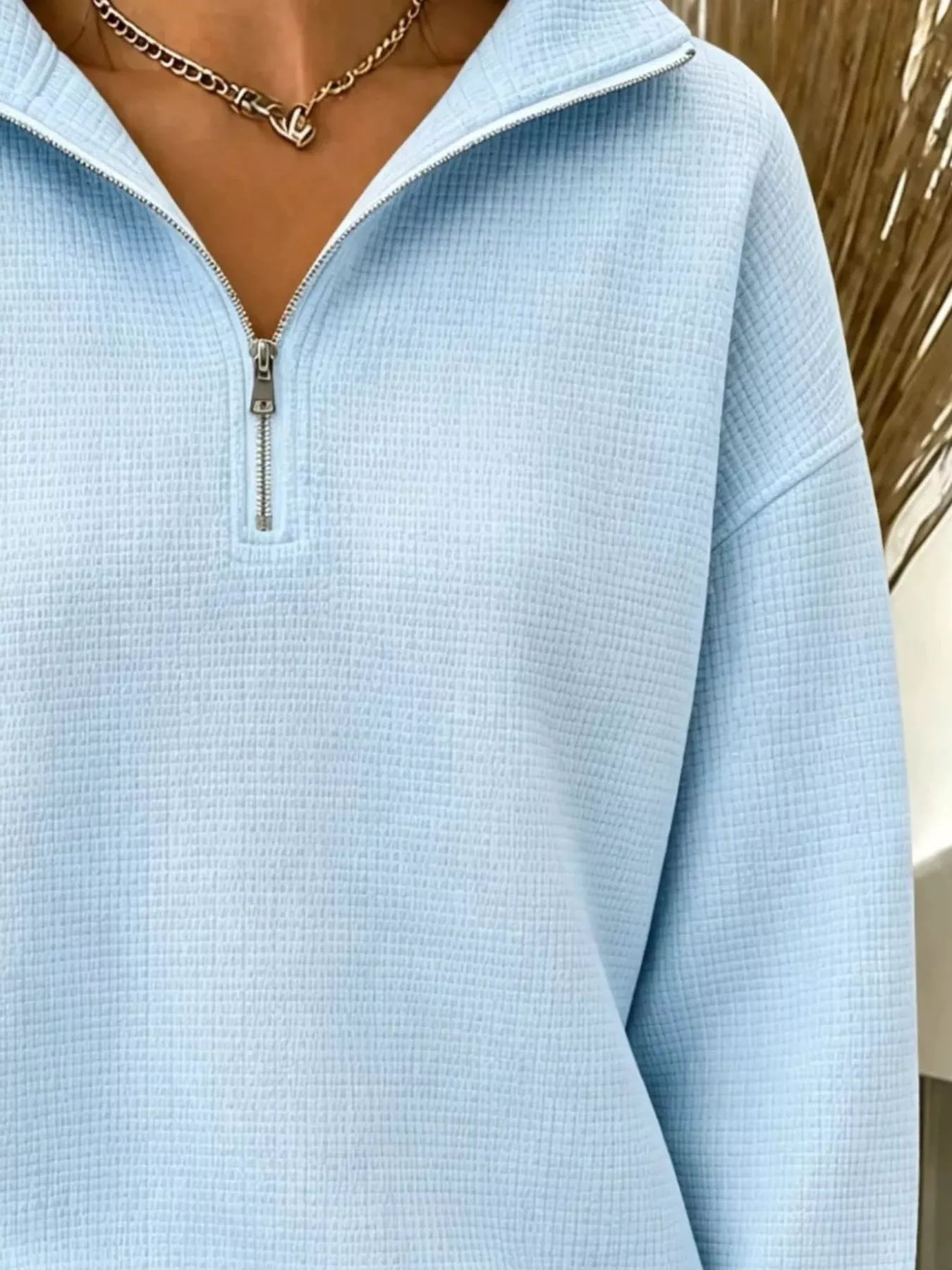 Trendsi Full Size Waffle Knit Quarter-Zip Sweatshirt Plus Size -