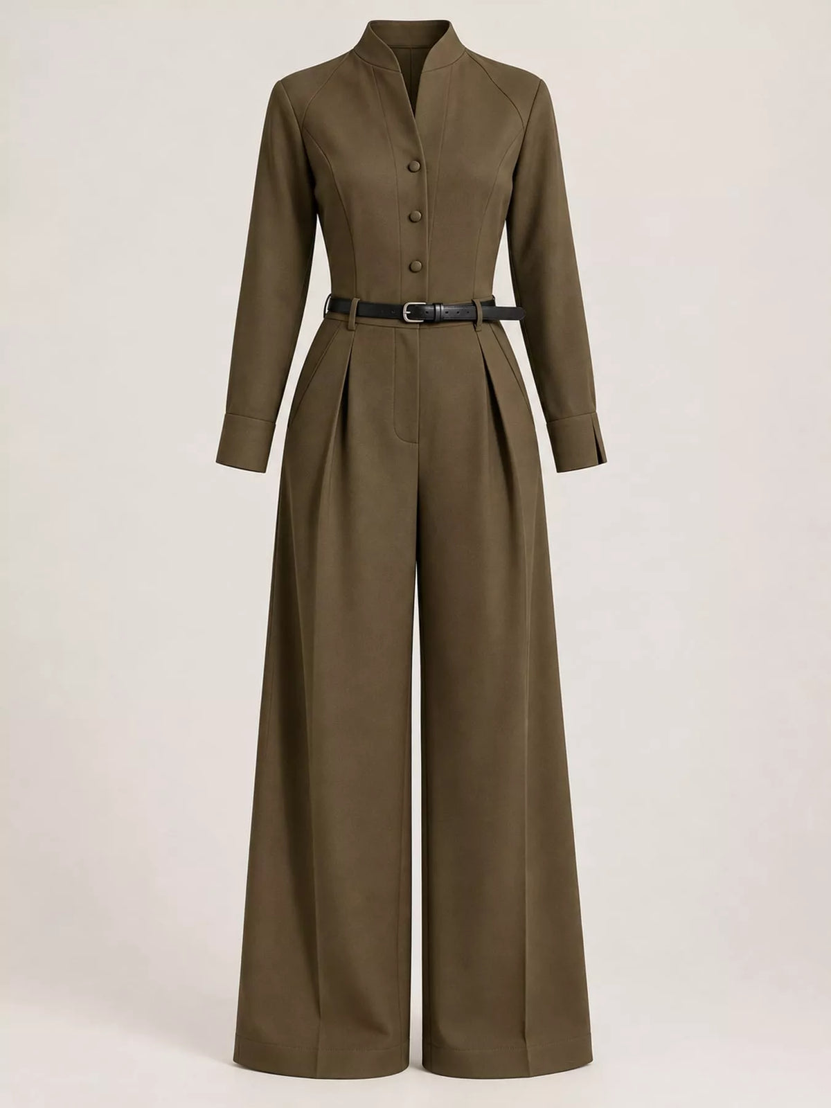 Button Front Wide-Leg Jumpsuit — garment front