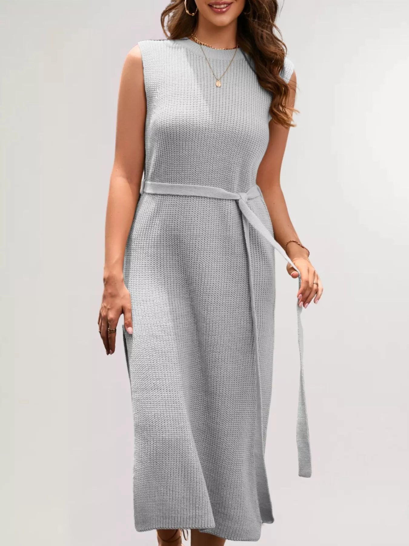 Trendsi Side Slit Sleeveless Knit Midi Dress -