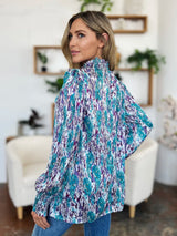 Trendsi Double Take Full Size Printed Smocked Long Sleeve Blouse -