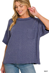Trendsi Zenana Raised Rib Short Sleeve Front Pocket Top -