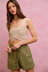 Trendsi SO ME Paper Bag Patch Pocket Drawstring Twill Shorts -