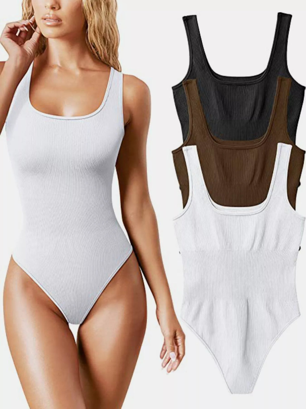 Ribbed bodysuit, white front with color options