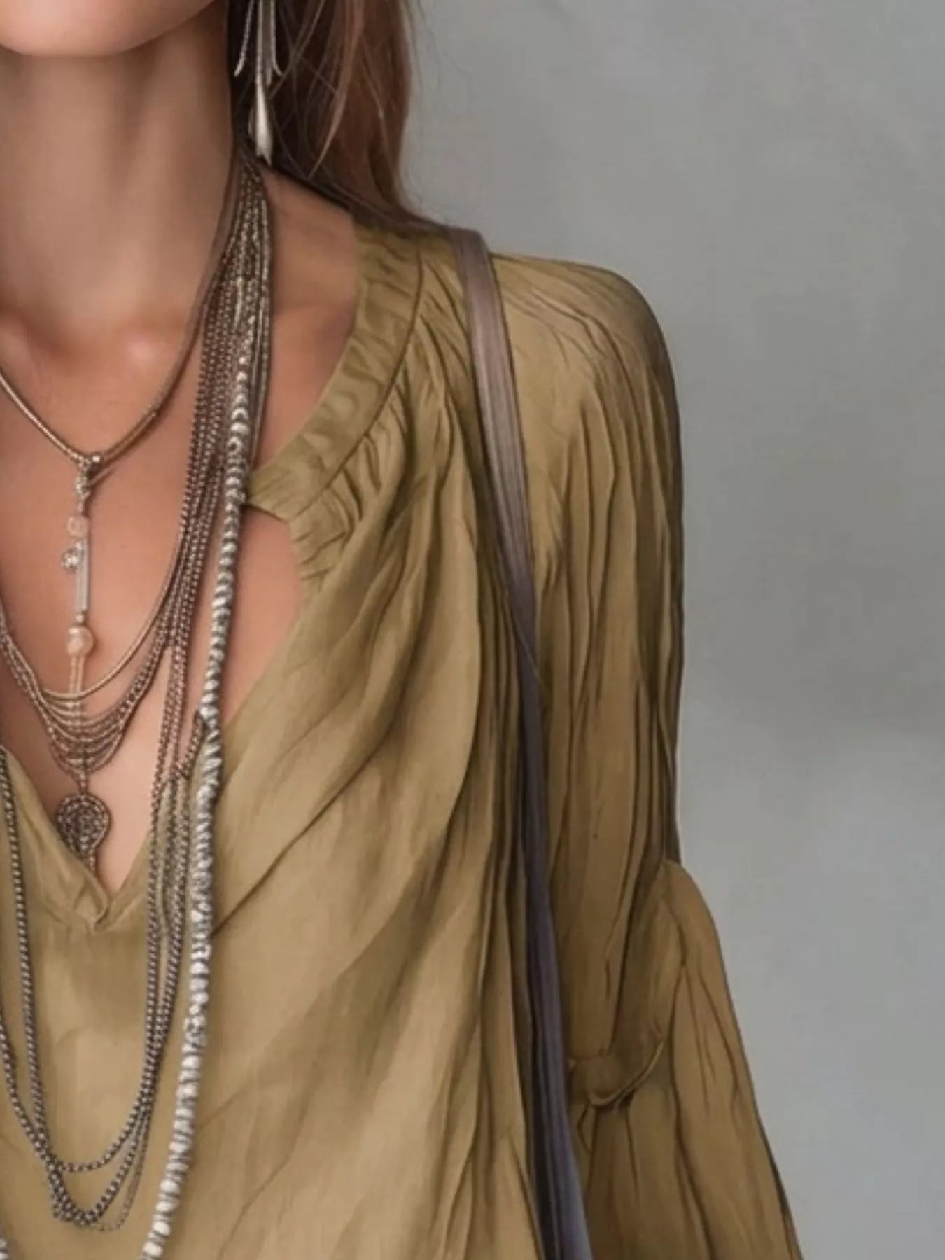 Trendsi Notched Balloon Sleeve Blouse -