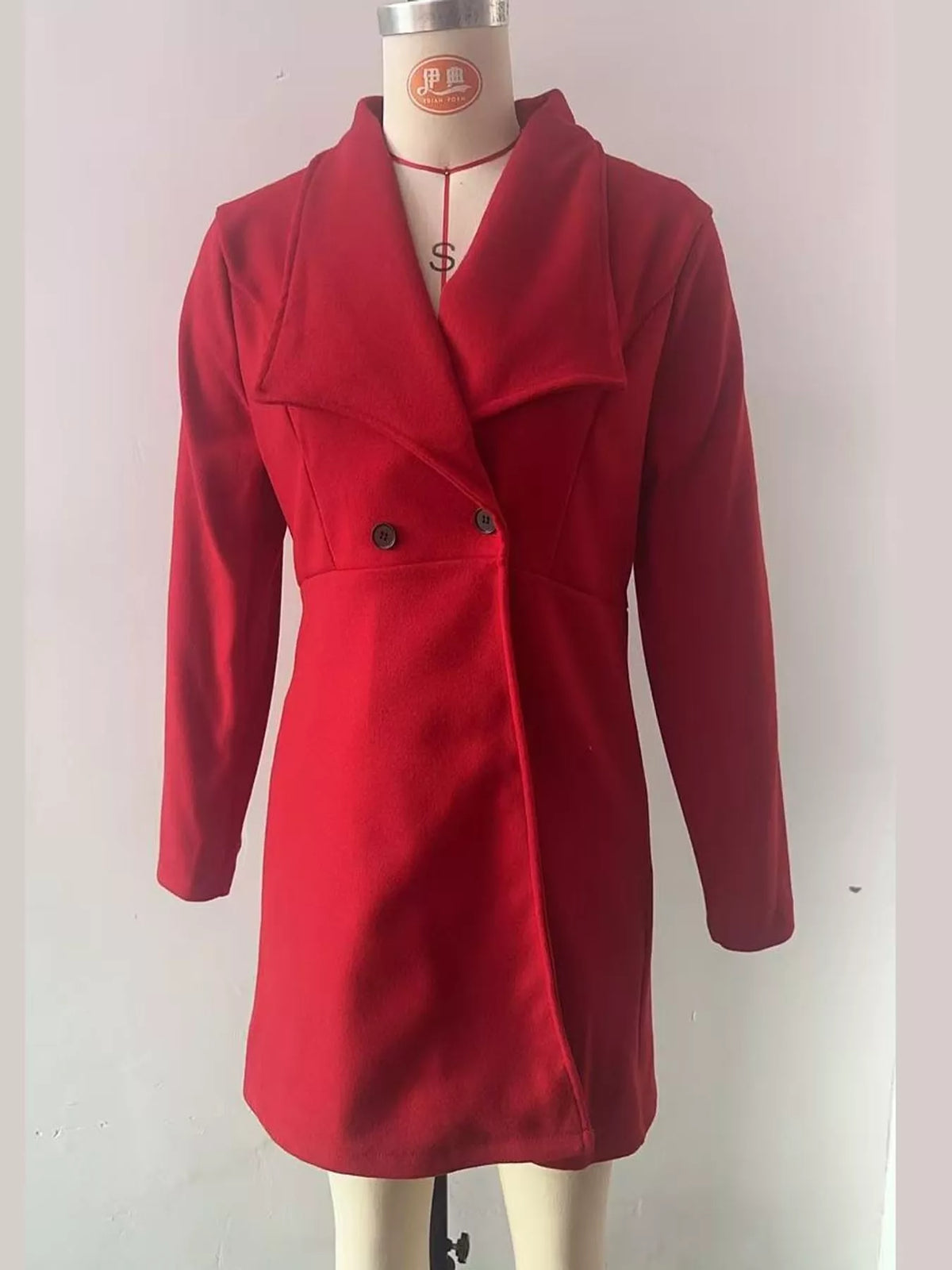 Red double-breasted slim-fit coat