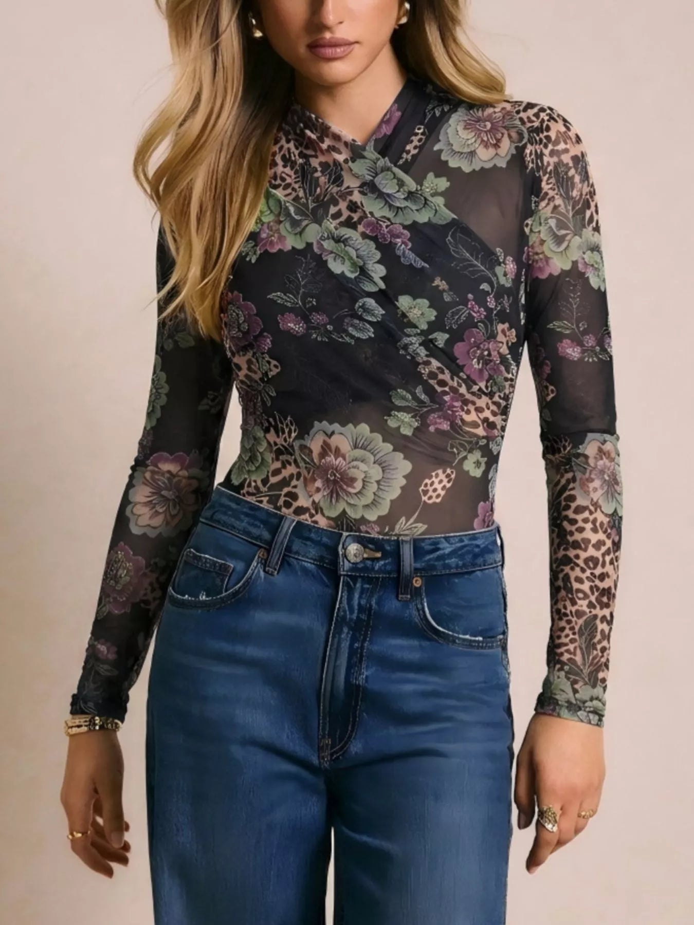 Trendsi Mesh Long Sleeve Bodysuit -