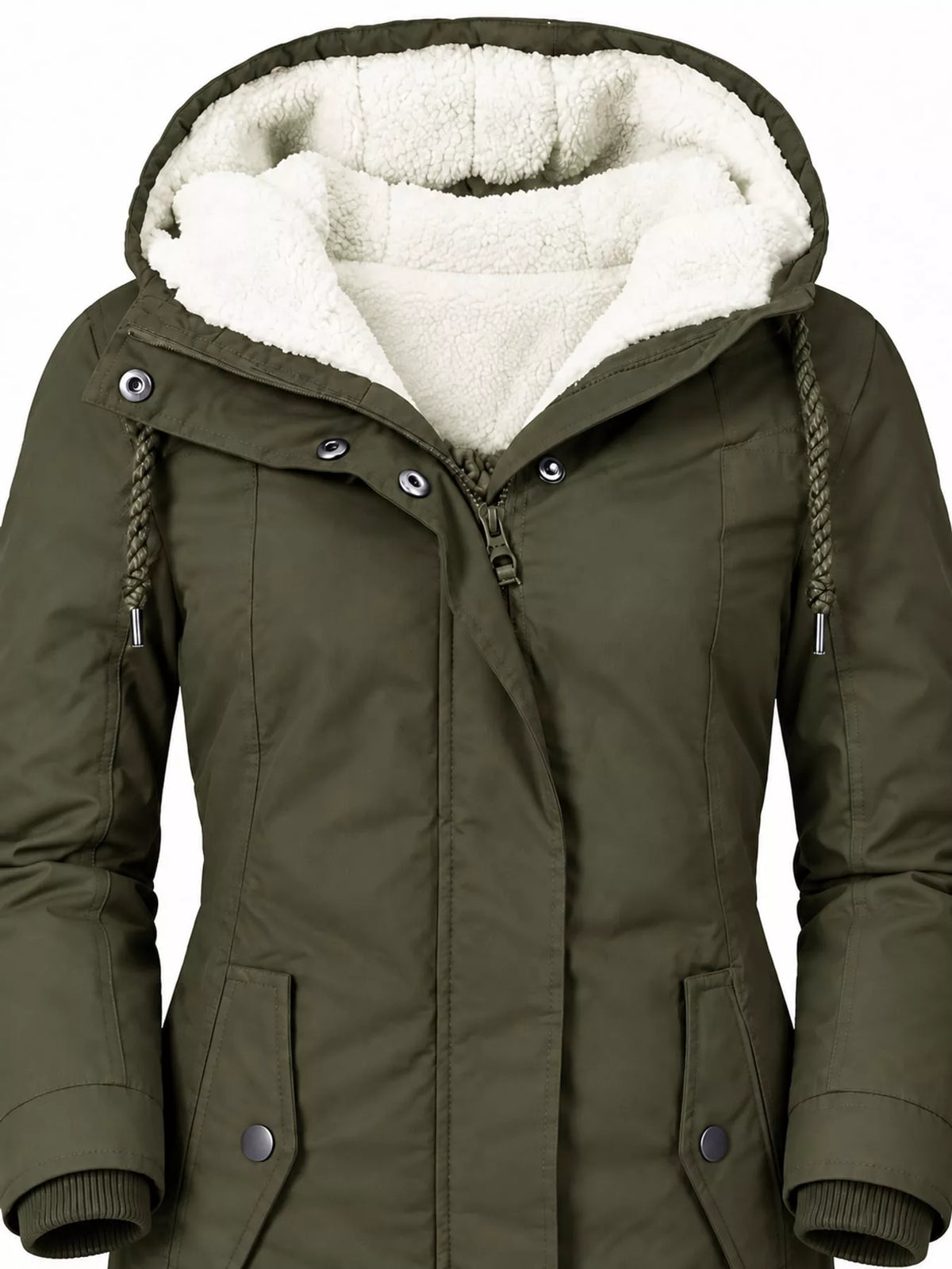 Sherpa-Lined Hooded Jacket — garment construction details