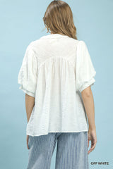 Trendsi Umgee Textured Lace Trim V-Neck Boho Blouse -