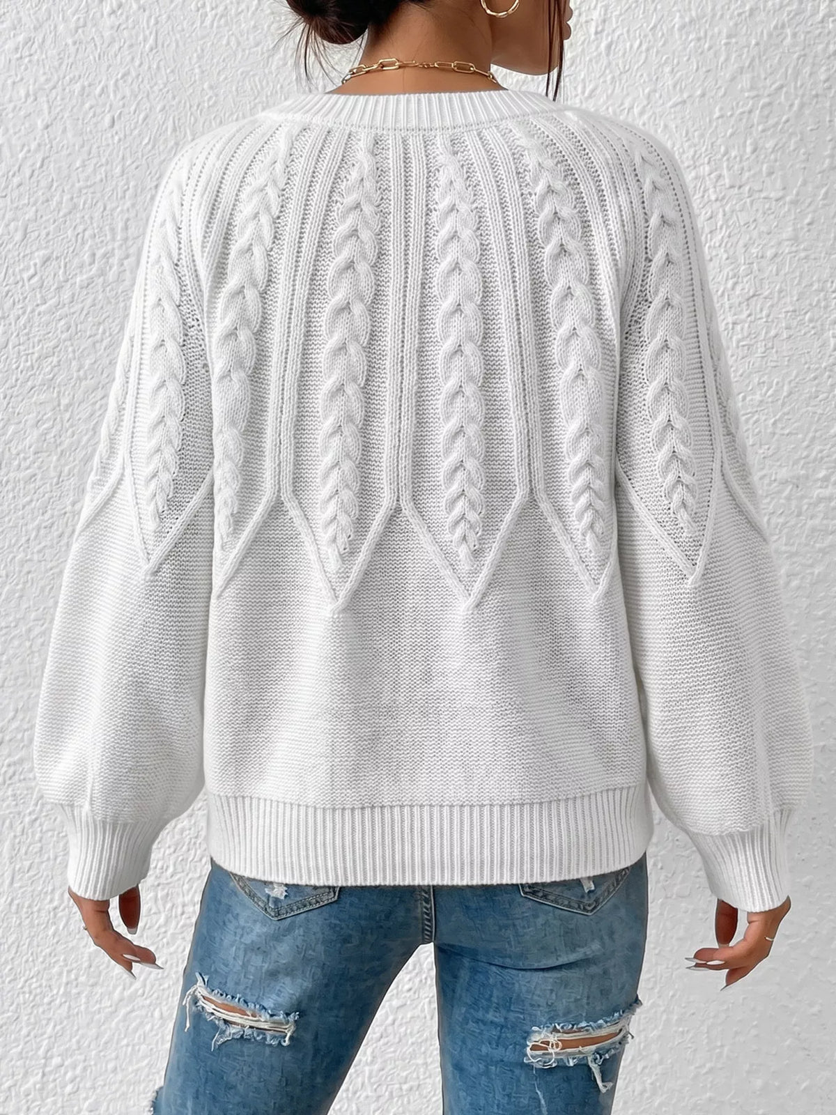 Trendsi Cable-Knit Round Neck Sweater -