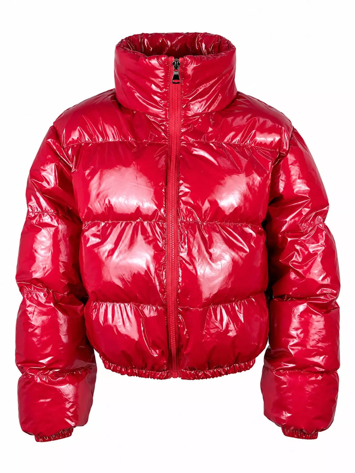 Glossy Stand-Collar Zip-Up Puffer Jacket — garment front