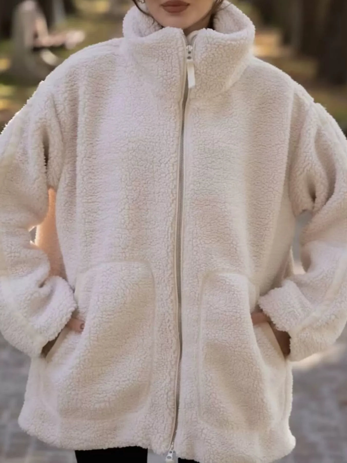 Cream sherpa zip-up jacket