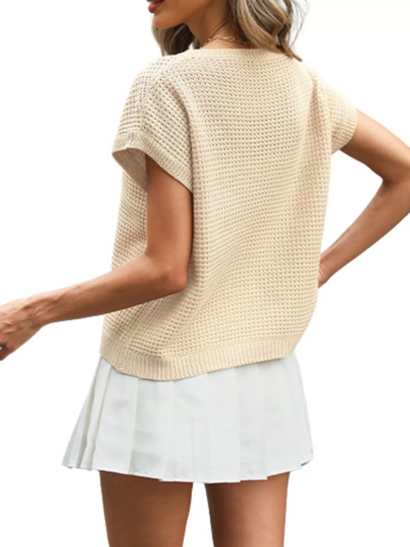 Trendsi Short Sleeve Waffle Knit Top -