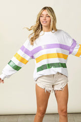Trendsi BiBi Sequin Mardi Gras Striped Round Neck Sweatshirt -