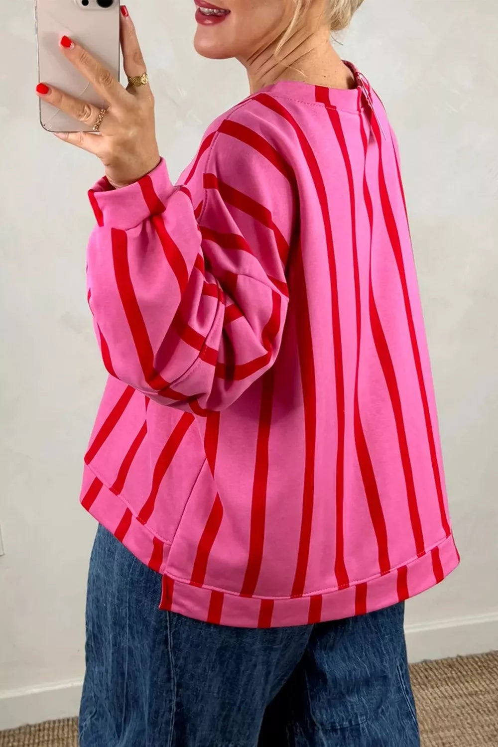 Trendsi Striped Dropped Shoulder Oversized Sweatshirt -
