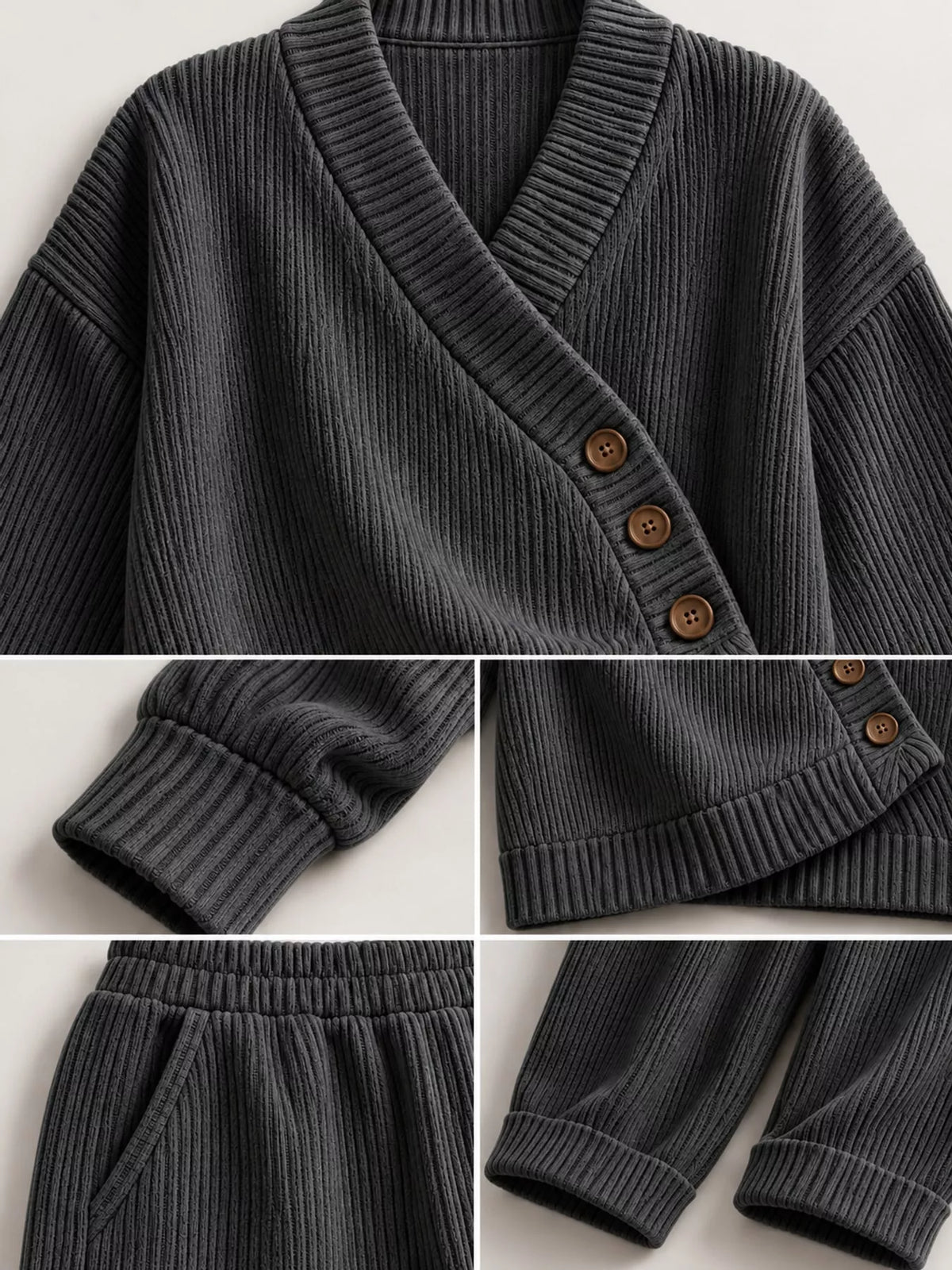 V-Neck Wrap Sweater and Wide-Leg Pants Set — construction details