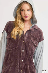 Trendsi Umgee Contrast Hooded Chenille Jacket -
