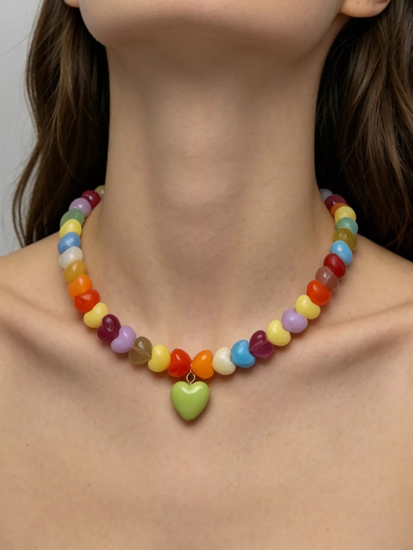 Trendsi Colorful Heart Bead Necklace -