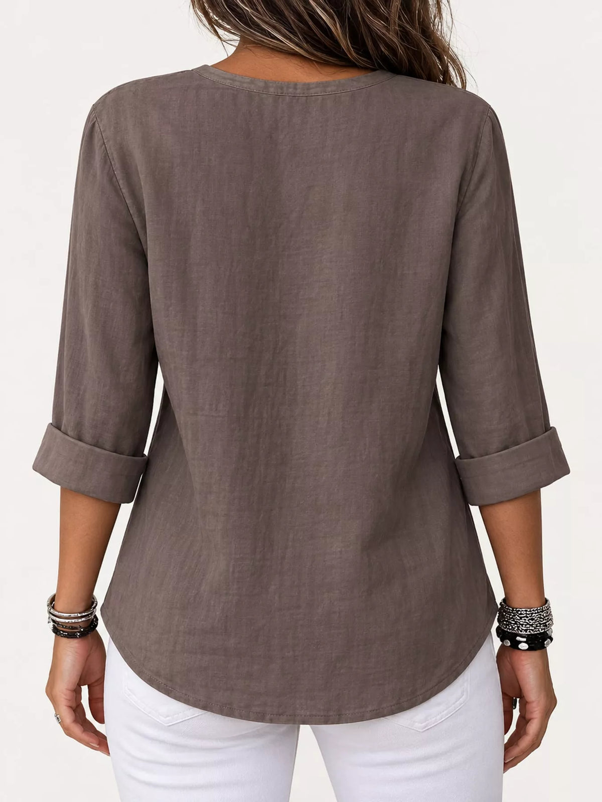 Notched-neck shirt, gray back