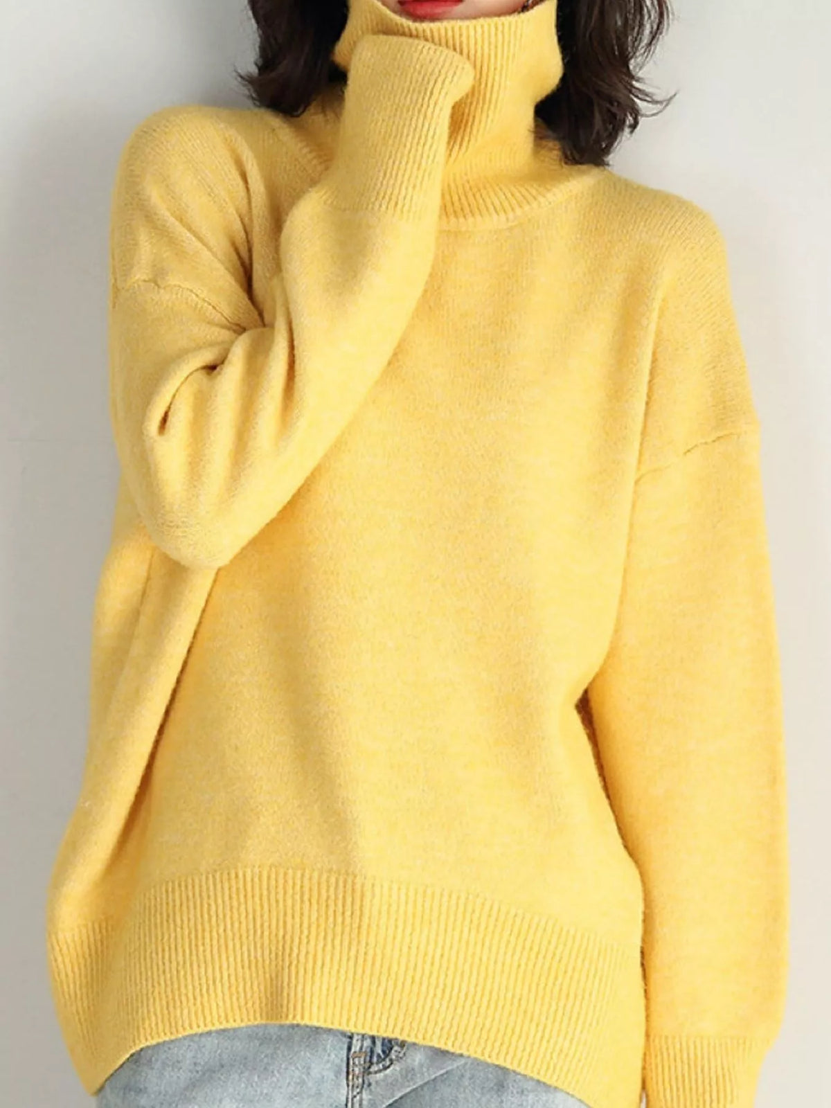Oversized Turtleneck Drop Shoulder Sweater — front view