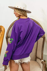 Trendsi BiBi Fleur De Lis Sequin Patches Mardi Gras Sweatshirt -