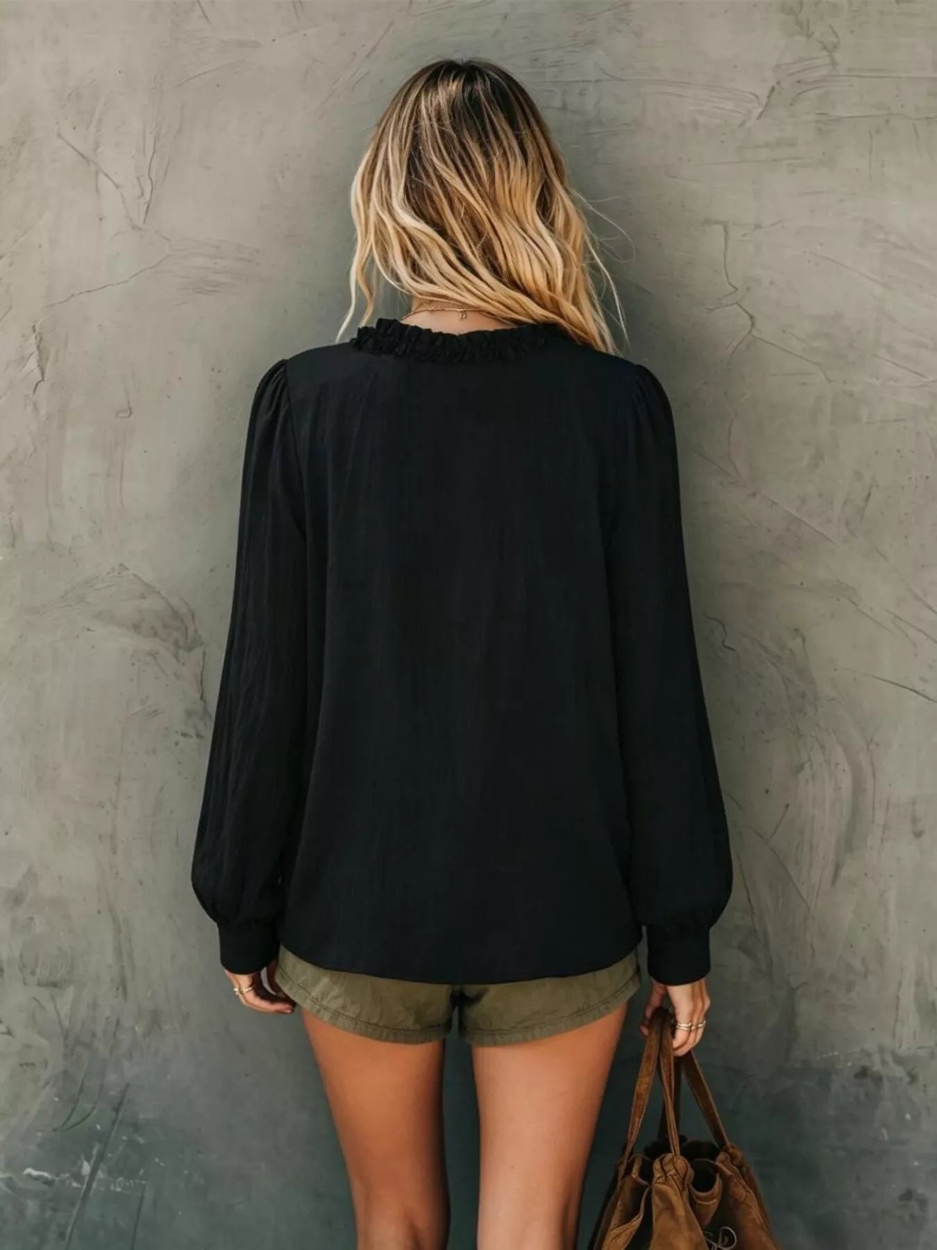 Trendsi Frill V-Neck Long Sleeve Blouse -