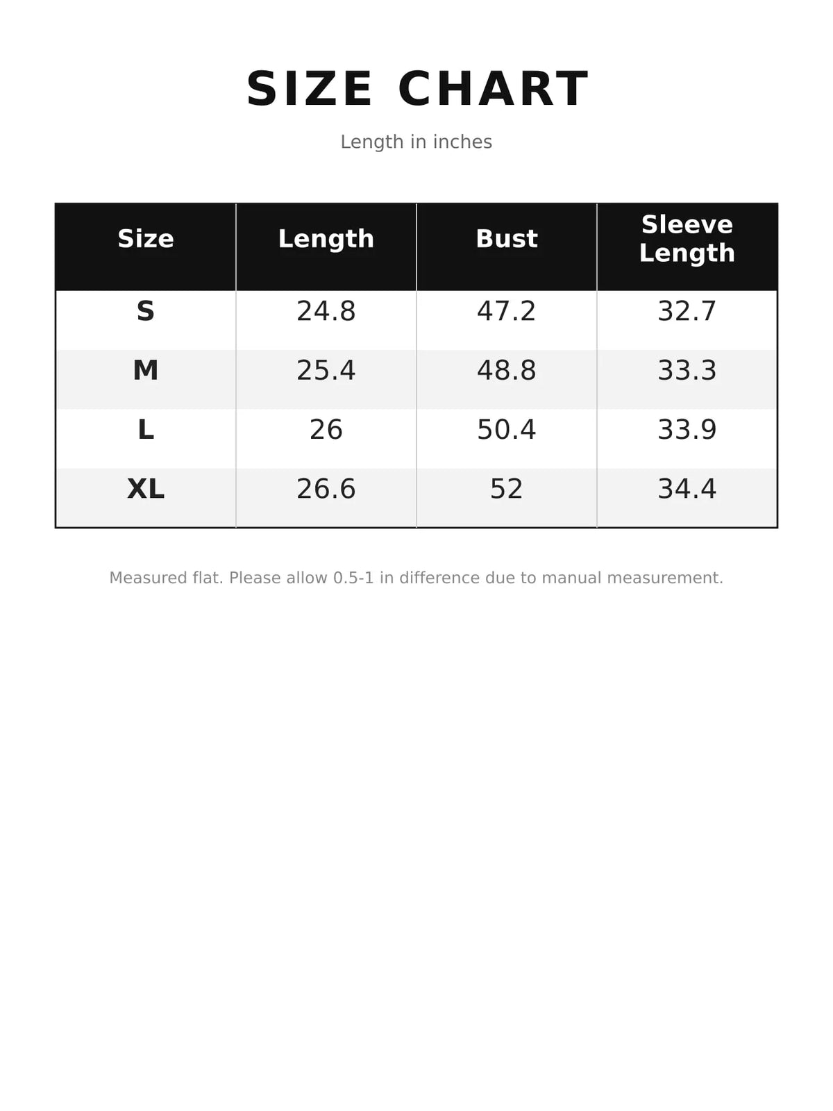 Size chart for leopard-trim faux fur hooded zip-up jacket