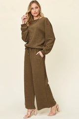 Trendsi Double Take Full Size Texture Long Sleeve Top and Pants Set - Pants