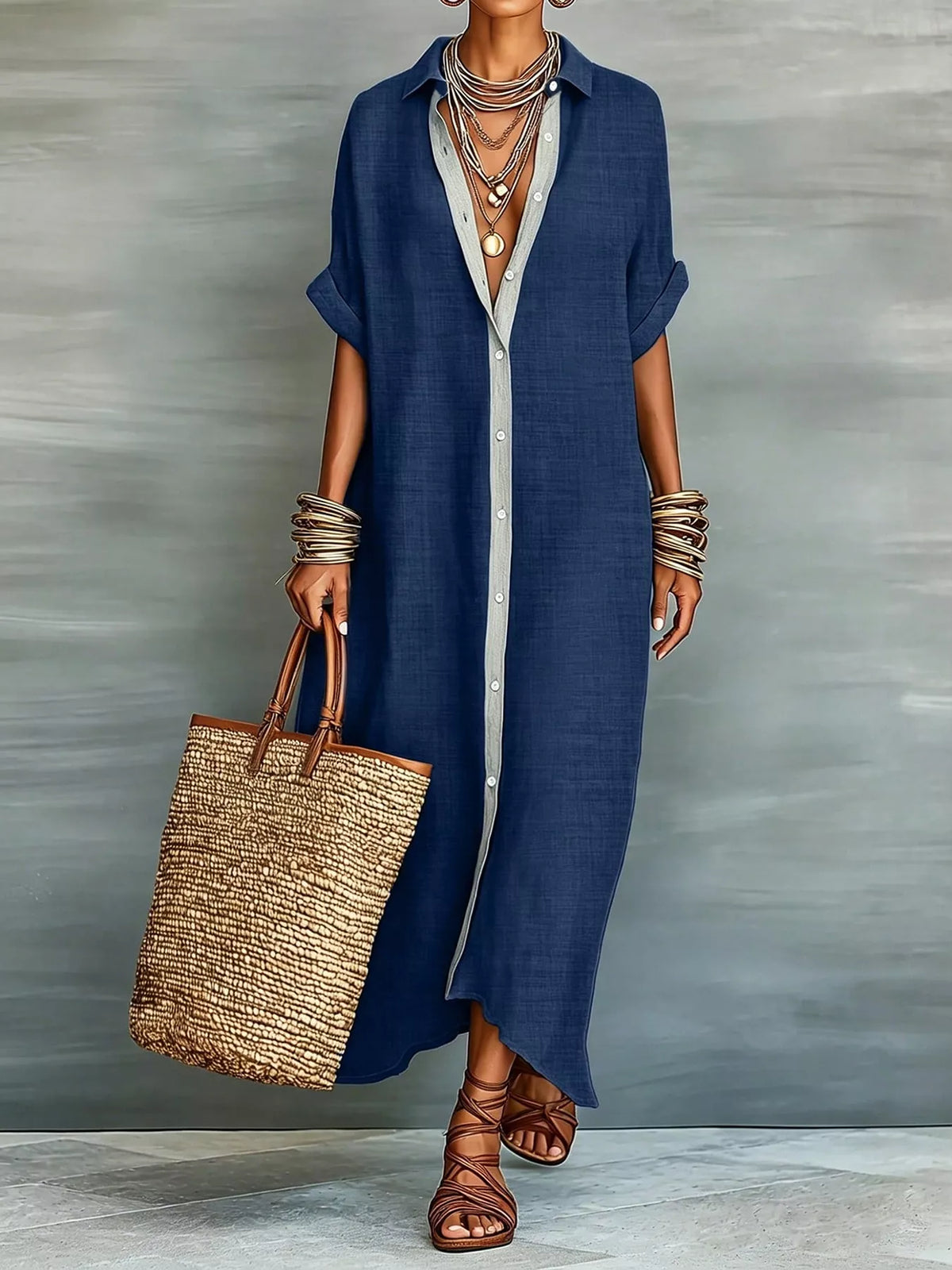 Trendsi Casual Linen Shirt Dress with Button-Down Front -