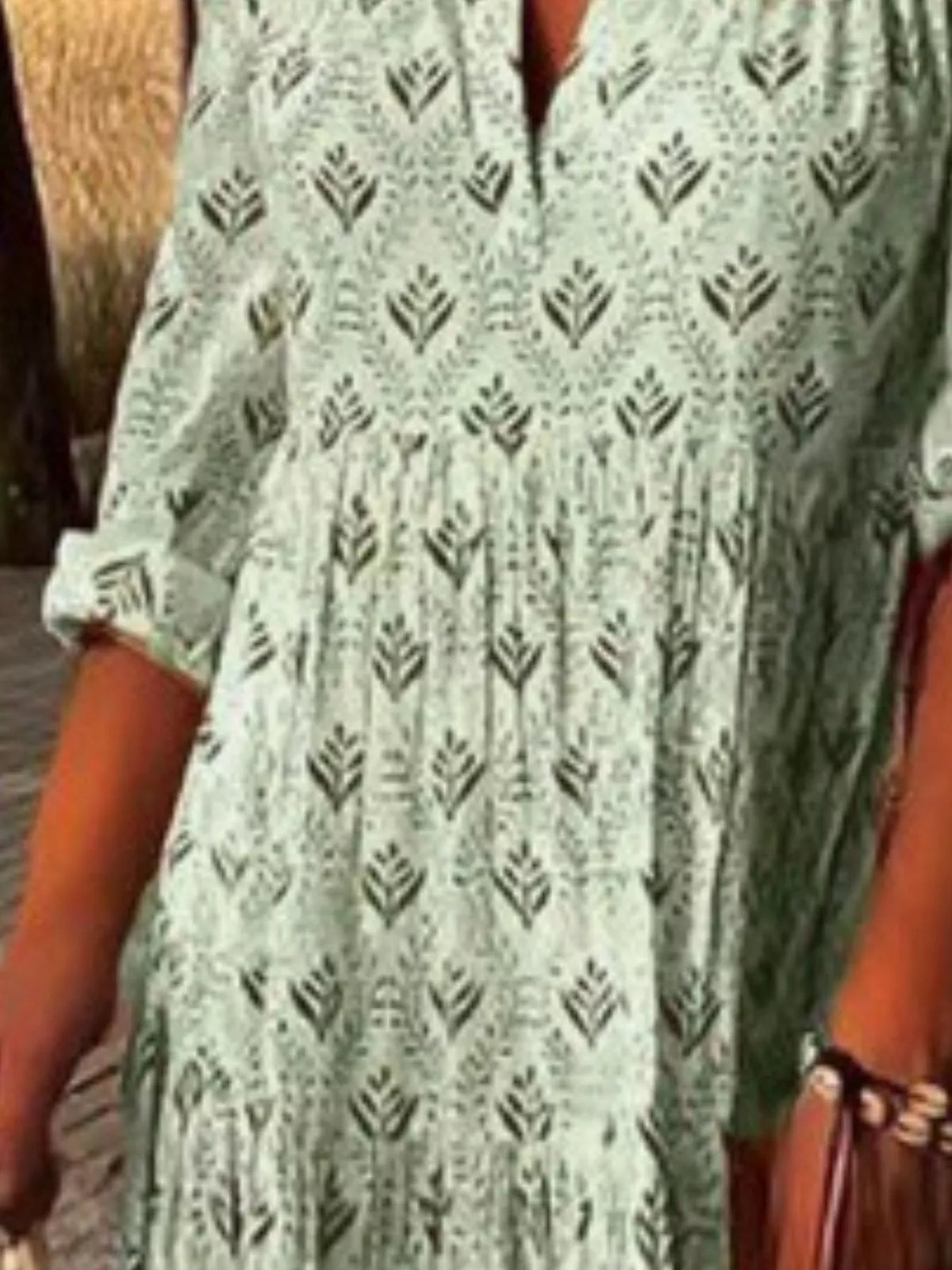 Printed notched tiered maxi dress