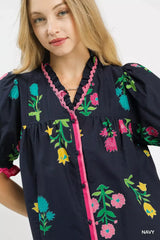 Trendsi Umgee Petal Parade Print Button-Down Blouse -