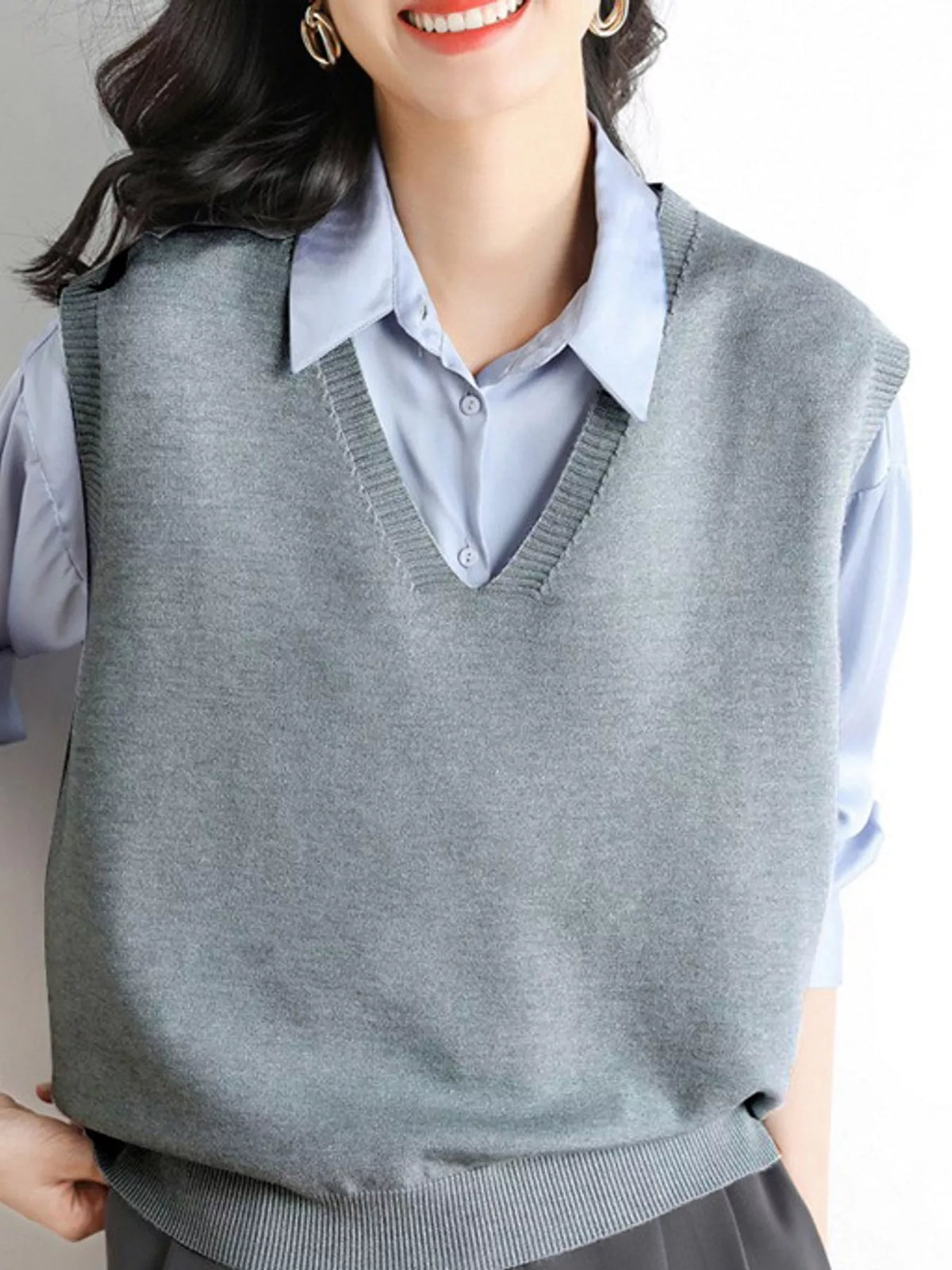 V-Neck Knit Sweater Vest — front view