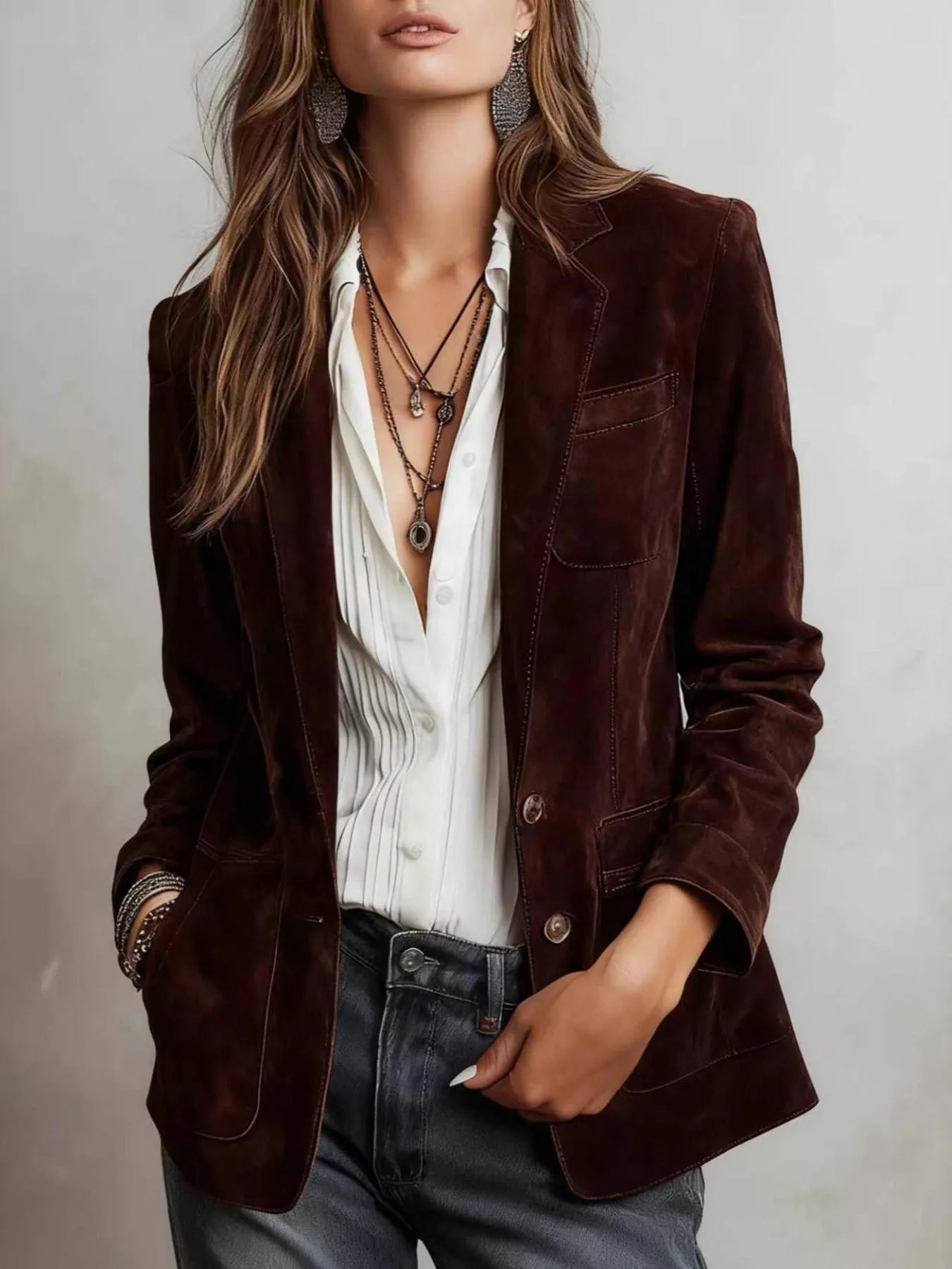 Trendsi Full Size Slim Fit Suede Long Sleeve Blazer Plus Size -