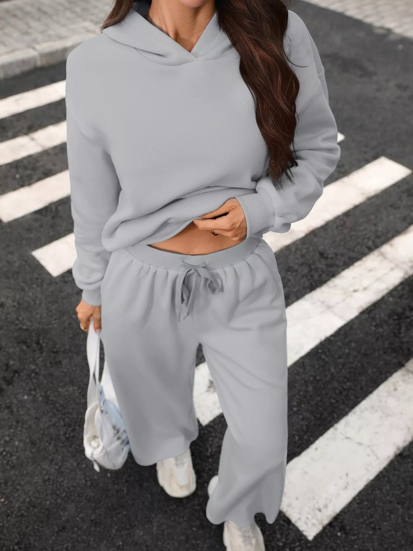 Trendsi Kangaroo Pocket Hoodie and Wide-Leg Pant Set -