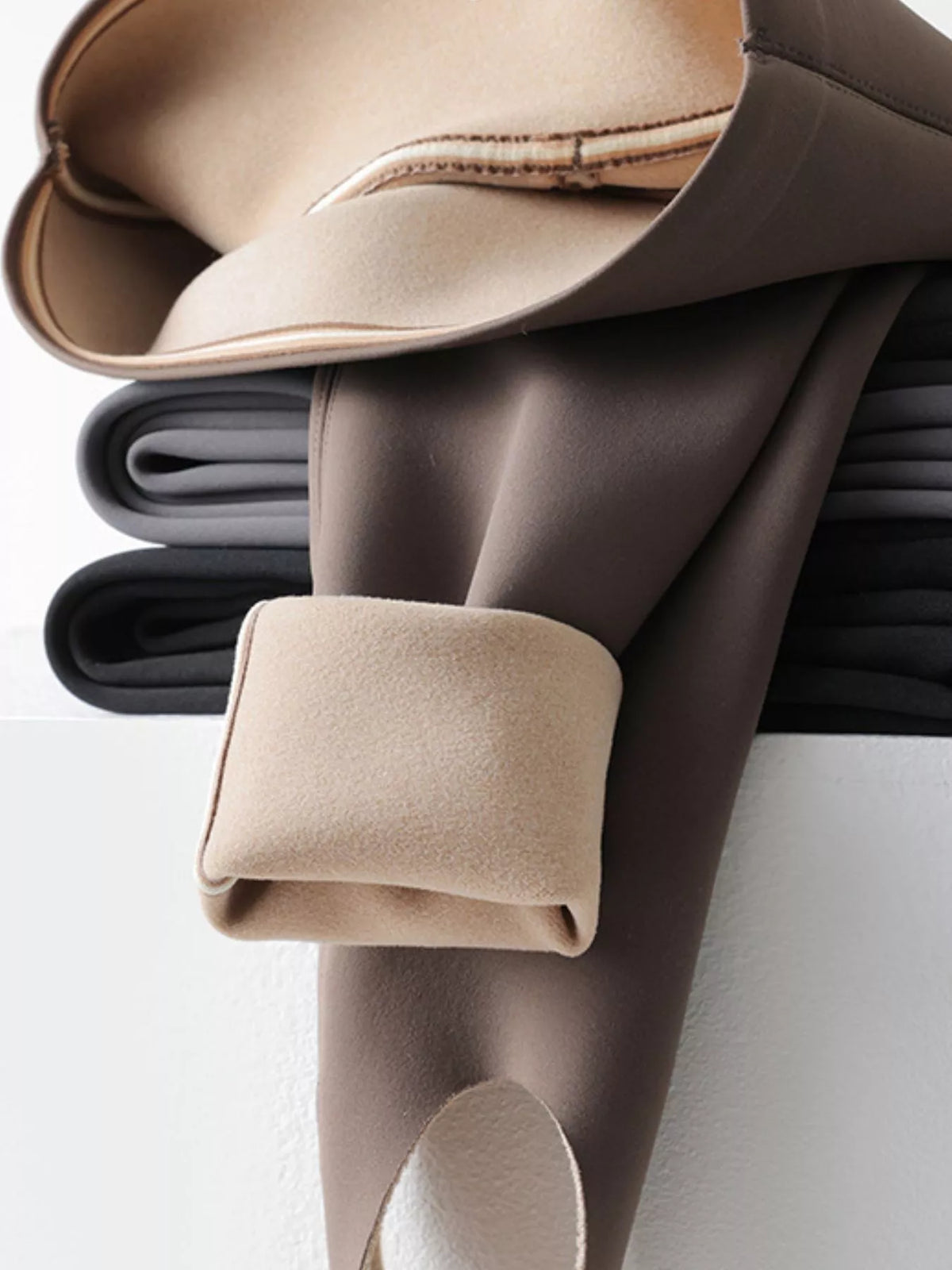Dark Coffee - Fleece-lined Stirrup high-waisted fleece-lined stirrup leggings, detail view